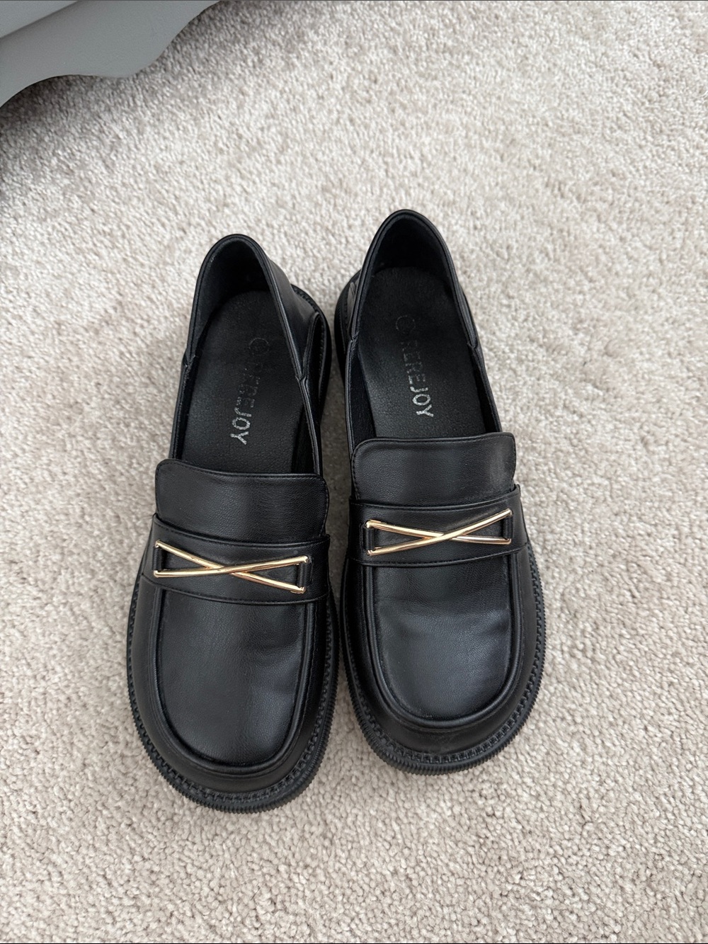 Men's Black Leather Slip-On Loafers with Gold Accent